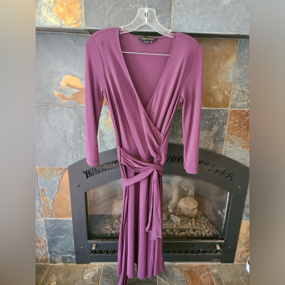 Bcbgmaxazria Purple Deep V Neck Wrap Front Floor Length Maxi Gown Dress Size Xs